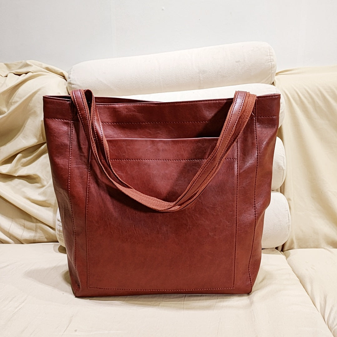 Retro Tote – Large Capacity, Premium Oil Wax Leather, Effortless Chic