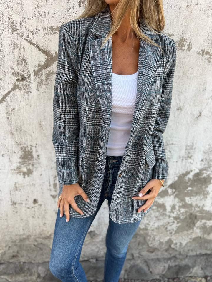 Women’s Retro Houndstooth Suit Jacket - Casual Chic Blazer