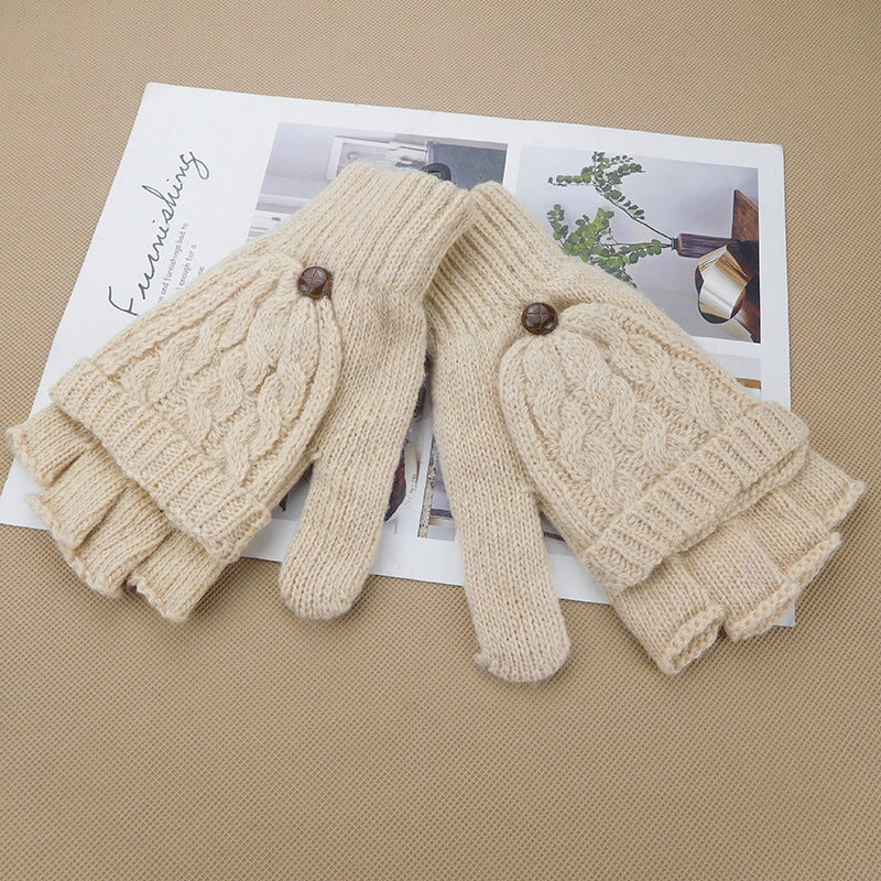 Autumn and winter Korean women's lovely five finger thin sweater knitted gloves in winter with students writing half fingers