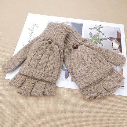 Autumn and winter Korean women's lovely five finger thin sweater knitted gloves in winter with students writing half fingers