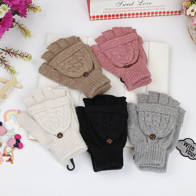 Autumn and winter Korean women's lovely five finger thin sweater knitted gloves in winter with students writing half fingers