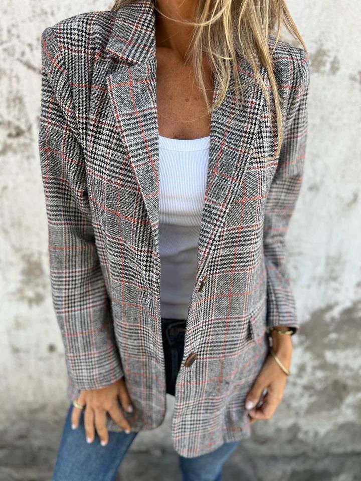 Women’s Retro Houndstooth Suit Jacket - Casual Chic Blazer