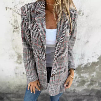 Women’s Retro Houndstooth Suit Jacket - Casual Chic Blazer