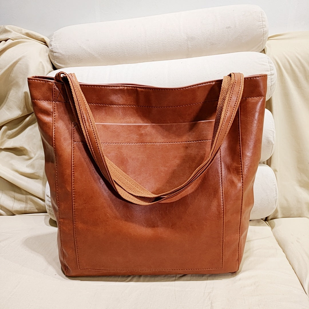 Retro Tote – Large Capacity, Premium Oil Wax Leather, Effortless Chic