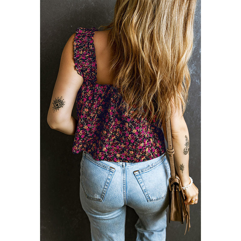 Fashion Floral Short Vest Women Ruffles