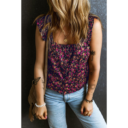 Fashion Floral Short Vest Women Ruffles